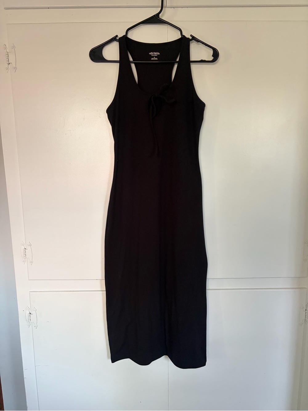 wild fable Black Tie-Neck Ribbed Maxi Dress